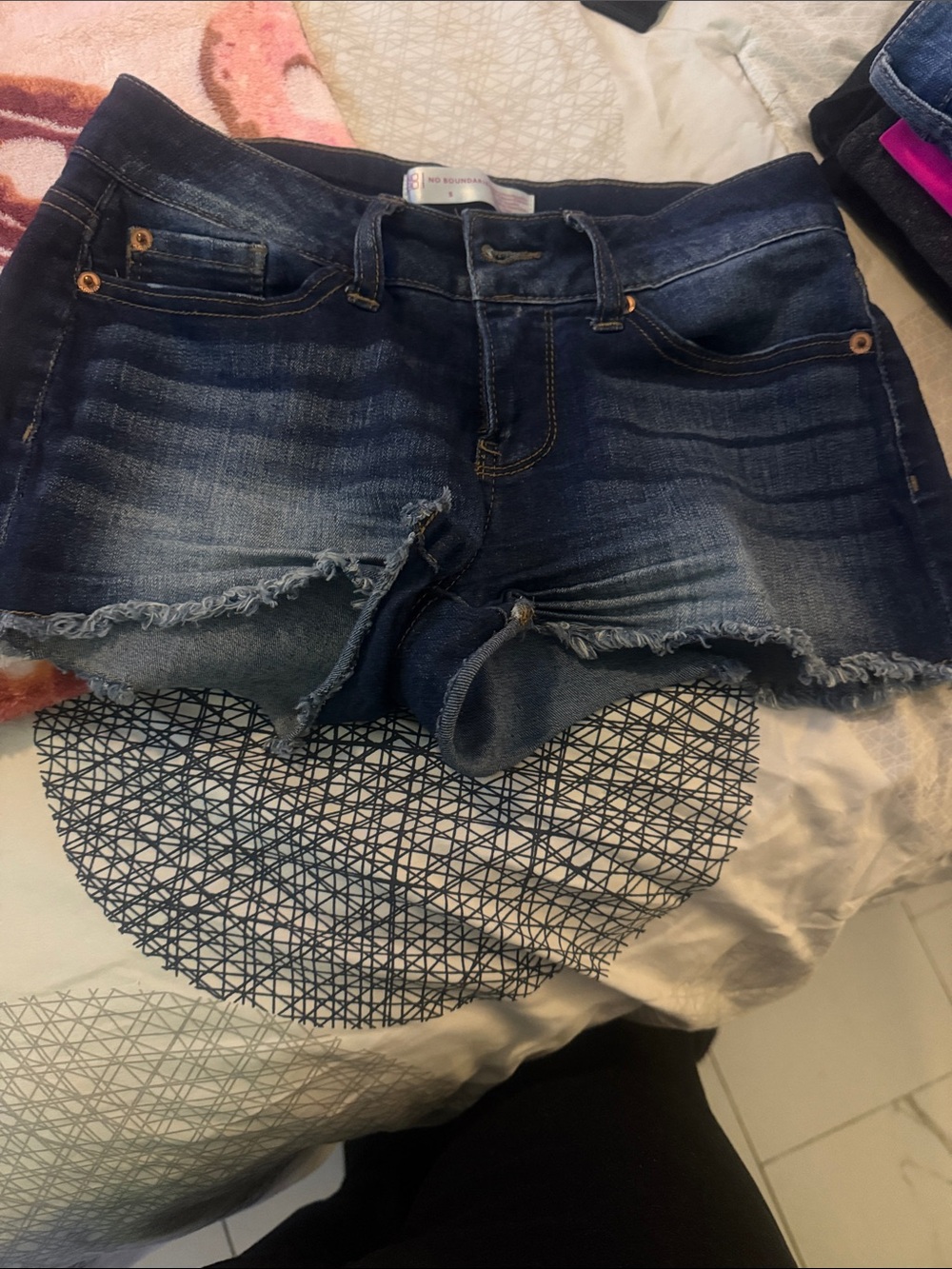 No Boundaries Dark Blue Frayed Denim Shorts